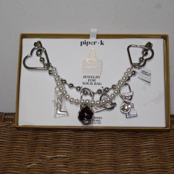 Piper K bag charm keychain with faux pearls and assorted charms. - Picture 3 of 5
